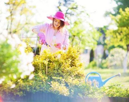 Worker assessing landscaping site hazards before beginning tasks